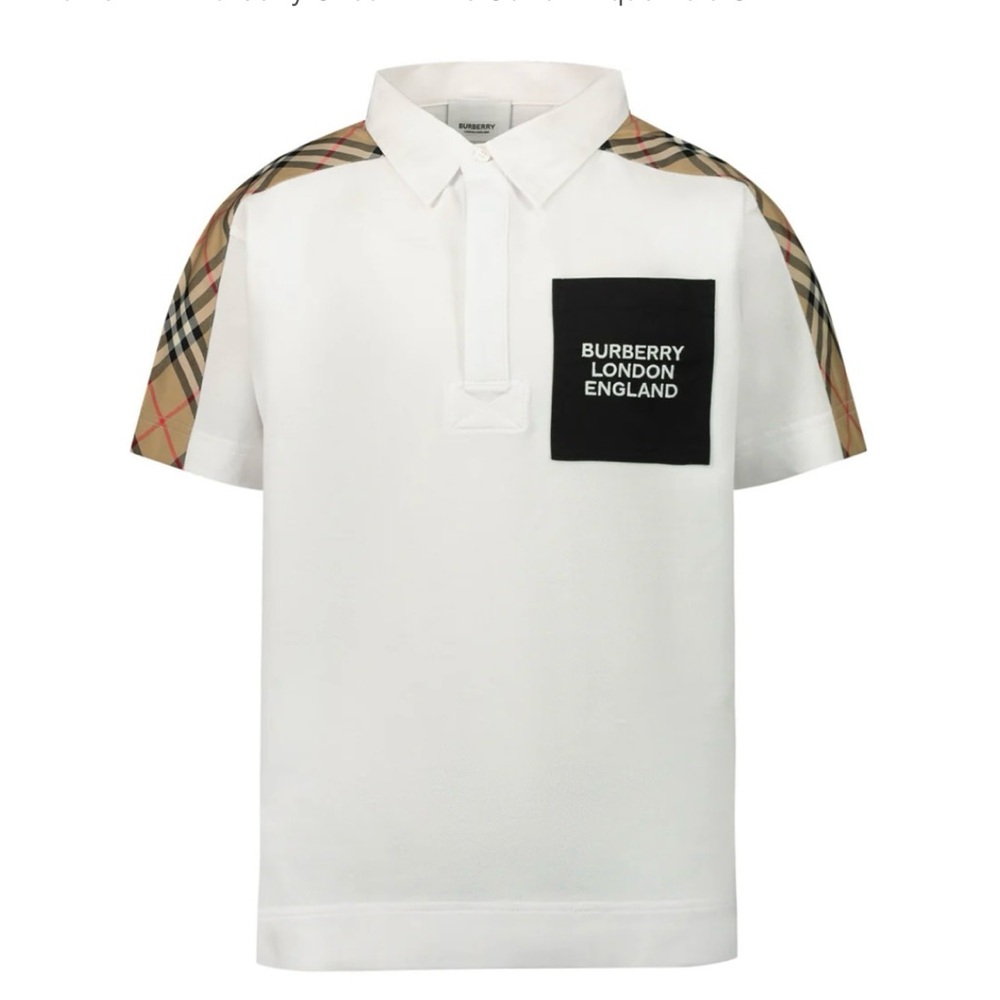 Burberry Check White Cotton Piqué Polo Shirt (Kids)